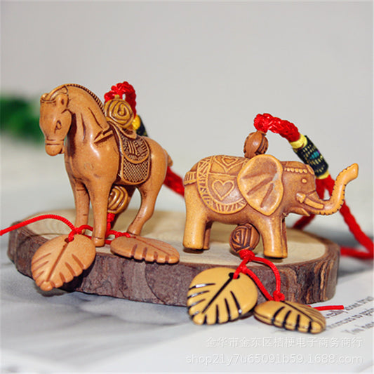 Three-dimensional Elephant Imitation Mahogany Mobile Phone Zodiac Keychain Pendant Camel Pendant Manufacturers Wholesale