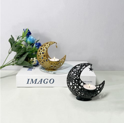 Cross-border Moon Aromatherapy Candlestick Ornaments Crafts Decorative Home Moon Candle Creative Hollow Metal