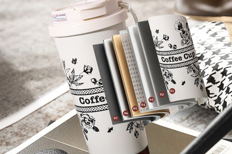 316 Stainless Steel Vacuum Insulation Cup Fashion Portable Double Drink Coffee Cup High Color Value Flower Series Accompanying Water Cup