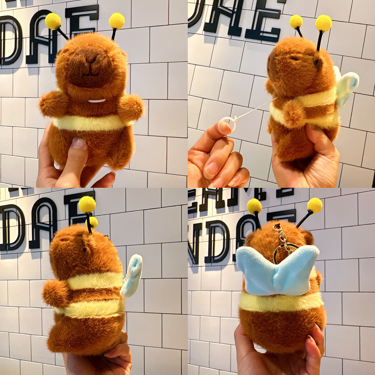 Cute Plush Bee Capybara Wings Vibrating Keychain Wholesale Capibala Foreign Trade Small Gift Doll Grab