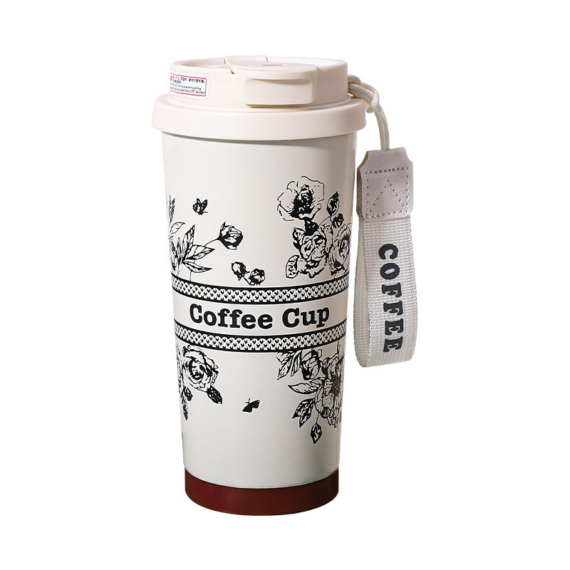 316 Stainless Steel Vacuum Insulation Cup Fashion Portable Double Drink Coffee Cup High Color Value Flower Series Accompanying Water Cup