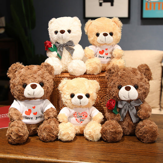 New Rose T-shirt Teddy Bear Doll Valentine's Day Gift For Girls Cross-border Plush Teddy Bear Rag Doll