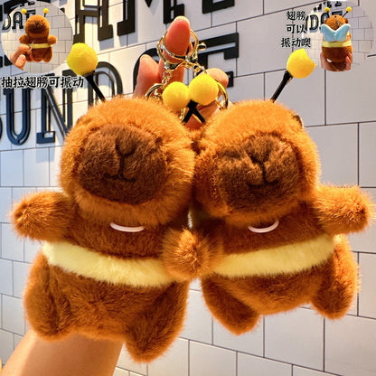 Cute Plush Bee Capybara Wings Vibrating Keychain Wholesale Capibala Foreign Trade Small Gift Doll Grab