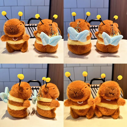 Cute Plush Bee Capybara Wings Vibrating Keychain Wholesale Capibala Foreign Trade Small Gift Doll Grab