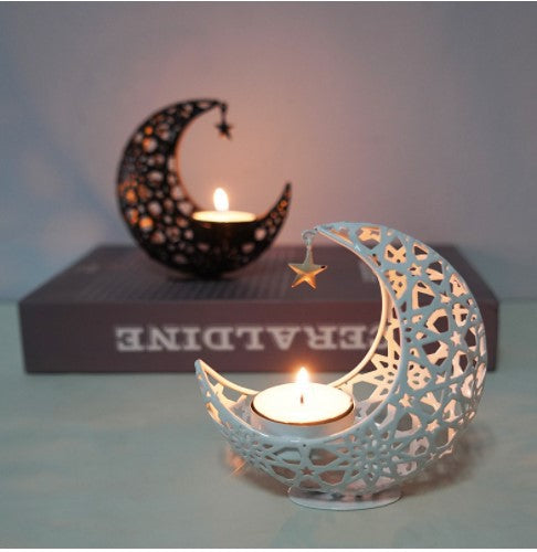 Cross-border Moon Aromatherapy Candlestick Ornaments Crafts Decorative Home Moon Candle Creative Hollow Metal