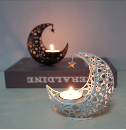 Cross-border Moon Aromatherapy Candlestick Ornaments Crafts Decorative Home Moon Candle Creative Hollow Metal