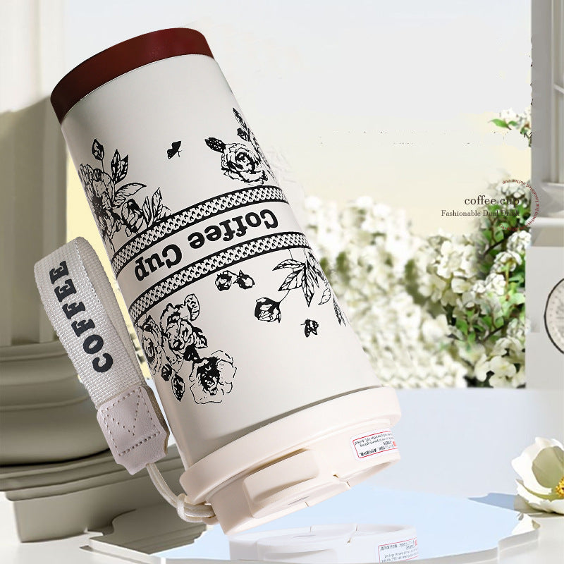 316 Stainless Steel Vacuum Insulation Cup Fashion Portable Double Drink Coffee Cup High Color Value Flower Series Accompanying Water Cup