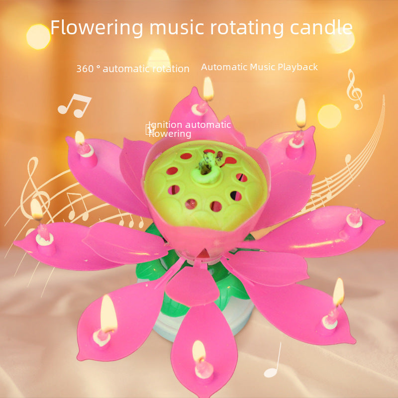 Hand-picked Lotus Flower Candle Rotating Music Artifacts Ins Style Birthday Cake Flat Bottom Electronic Lotus Flower Candle