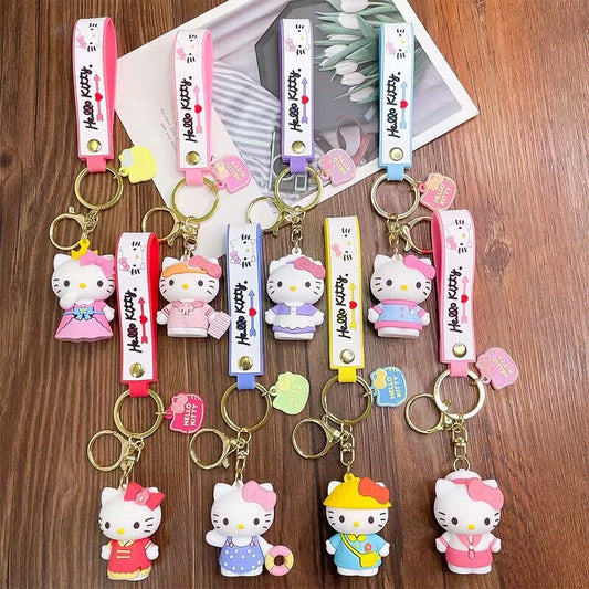 Sanrio Keychain Cartoon Hello Kitty Doll School Bag Pendant Creative Gift Car Hanging Keychain Wholesale