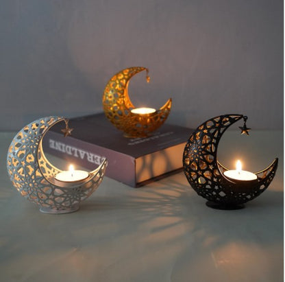 Cross-border Moon Aromatherapy Candlestick Ornaments Crafts Decorative Home Moon Candle Creative Hollow Metal