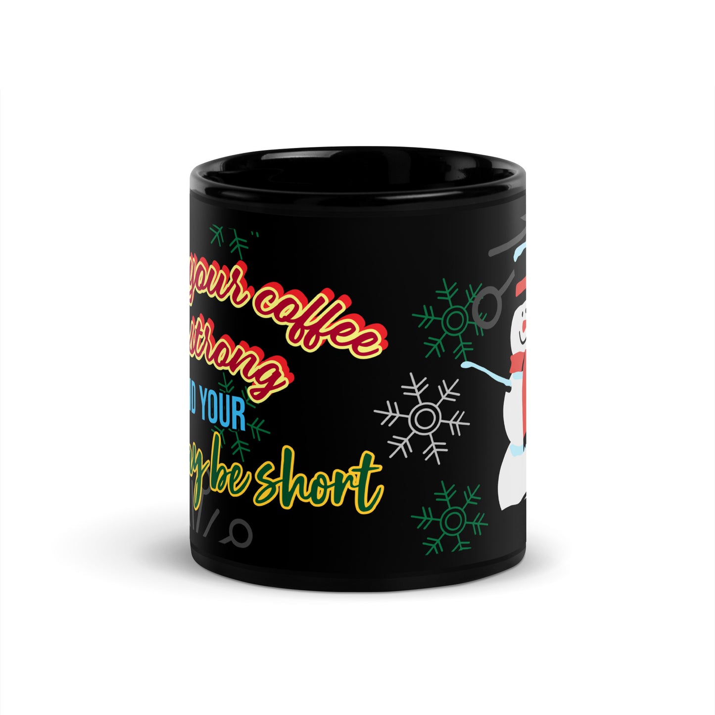 Snowman print, Black Glossy Mug