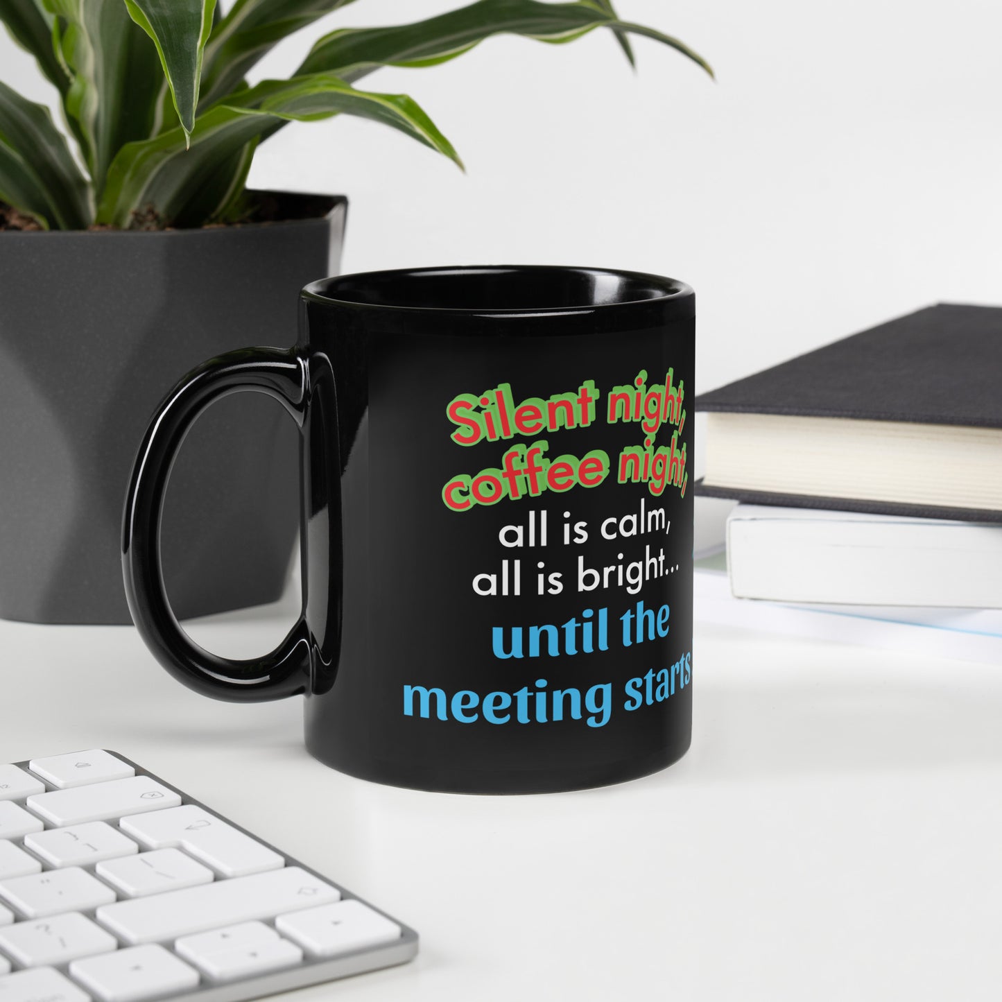 ZIPPX Office Christmas Print Black Glossy Mug