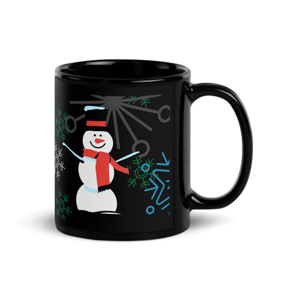 Snowman print, Black Glossy Mug