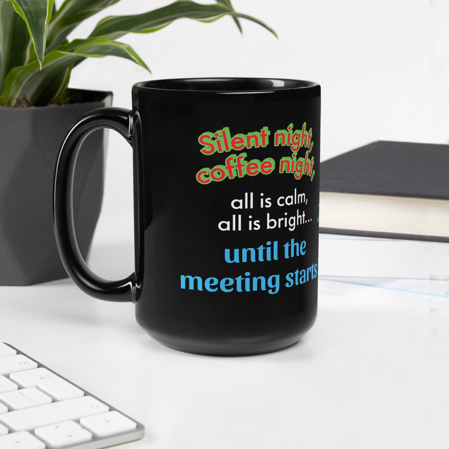 ZIPPX Office Christmas Print Black Glossy Mug