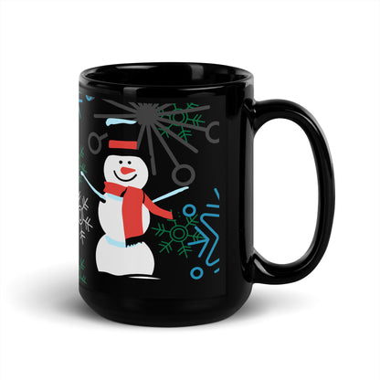 Snowman print, Black Glossy Mug