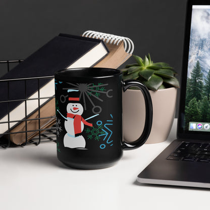 Snowman print, Black Glossy Mug